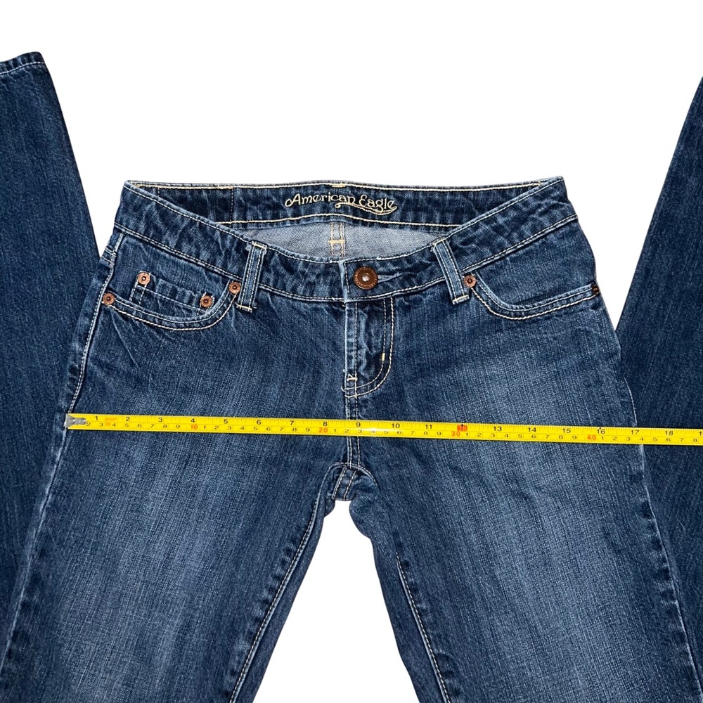 Y2K 2000s American Eagle Straight 77 Jeans Womens 0 Long Dark Wash Low Rise - Picture 10 of 13